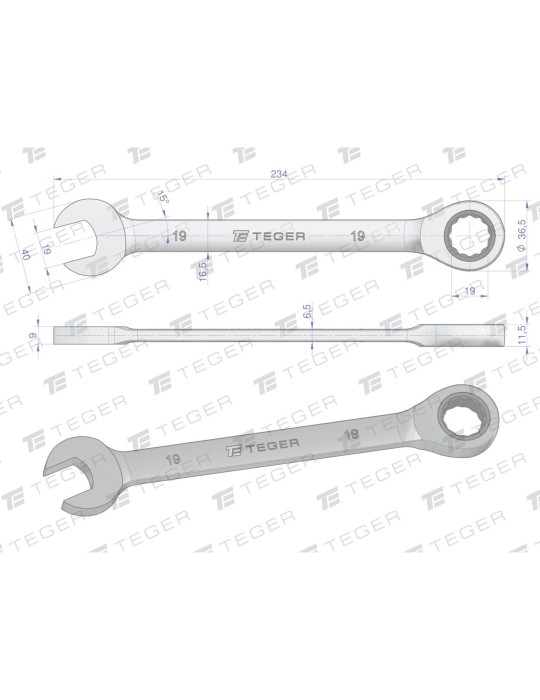 KLUCZ PŁASKO-OCZ 19 GRZECH TEGER
Klucz płasko-oczkowy z grzechotką 19mm / TEGER
Indeks T-W-NWKPOG19