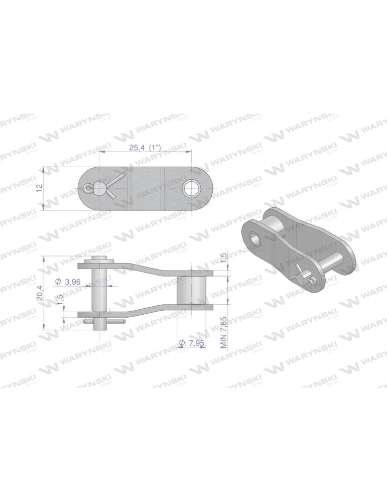 PÓŁOGNIWO 208A 
Półogniwo łańcucha 2040 208A (R1 1) Waryński ( sprzedawane po 5 )
Indeks W-P208A